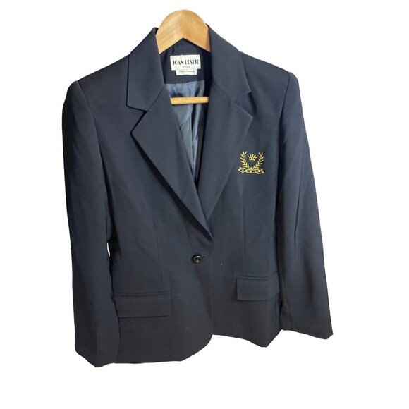 Joan Leslie Navy Gold Insignia Single Button Blazer Sz 8P - Picture 1 of 10